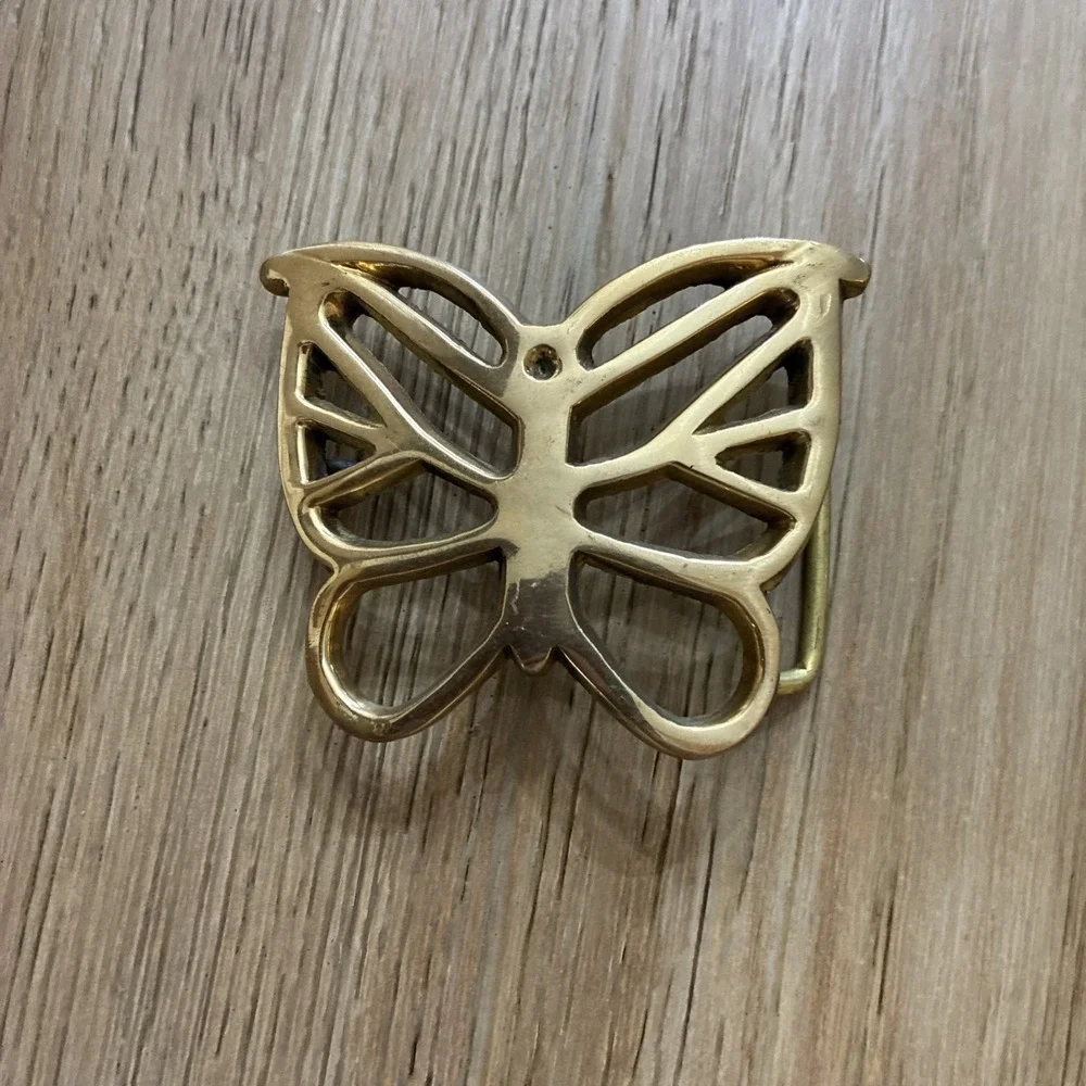 Belt Buckle Butterfly Shaped Figural Open Cutout Hippy Vibe Solid Brass Boho